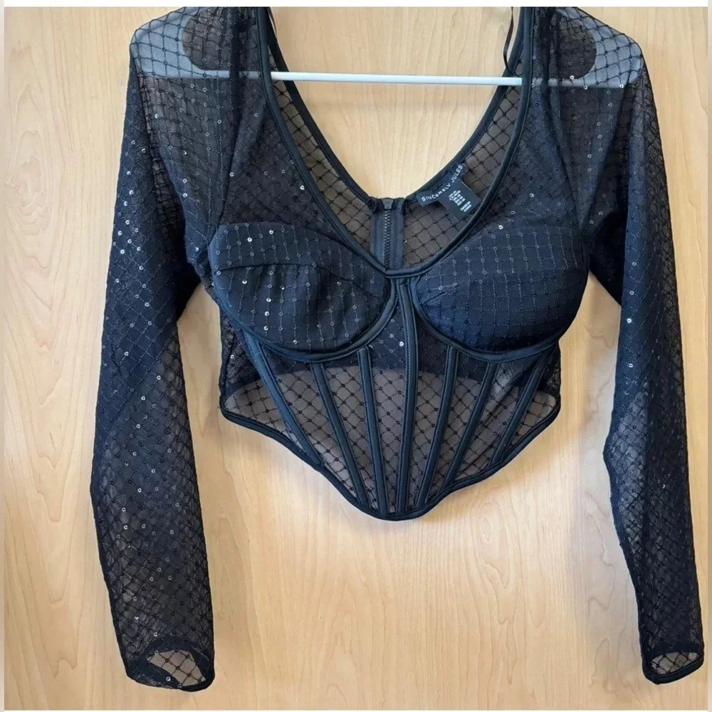 Sincerely Jules NWT Black Sheer Long Sleeve Bustier